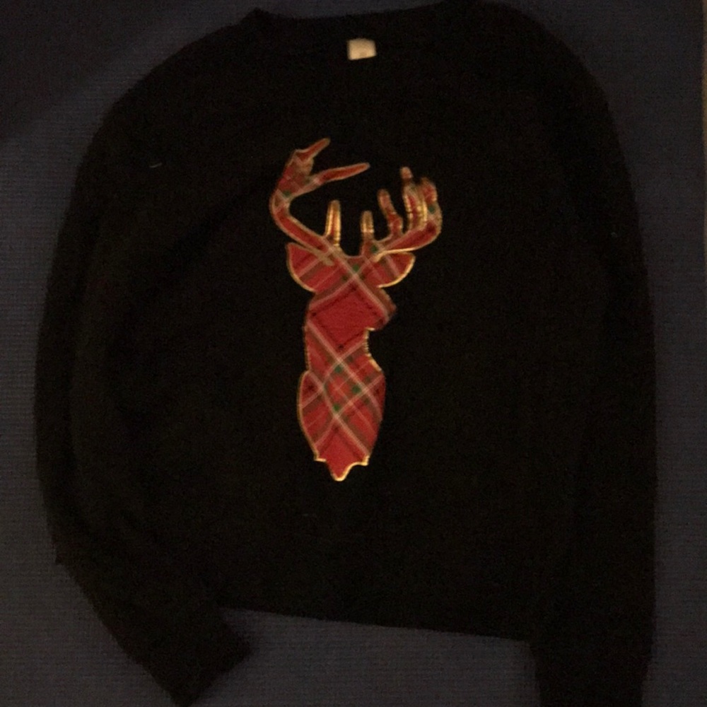 REINDEER Christmas sweater PLAID APPLIQUÉ  size XS EXTRA SMALL OR GIRLS L